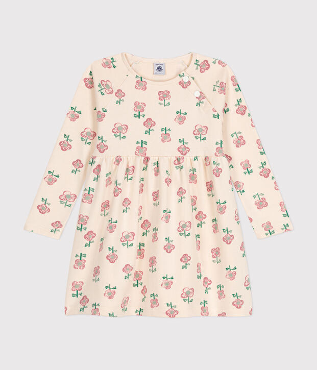 Jurkje met lange mouw van fleece voor meisjes ecru/multicouleur