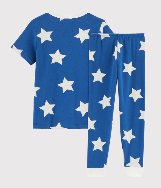 Pyjama enfant imprimé étoiles en côte bleu MAJOR/blanc ECUME