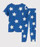 Pyjama enfant imprimé étoiles en côte bleu MAJOR/blanc ECUME