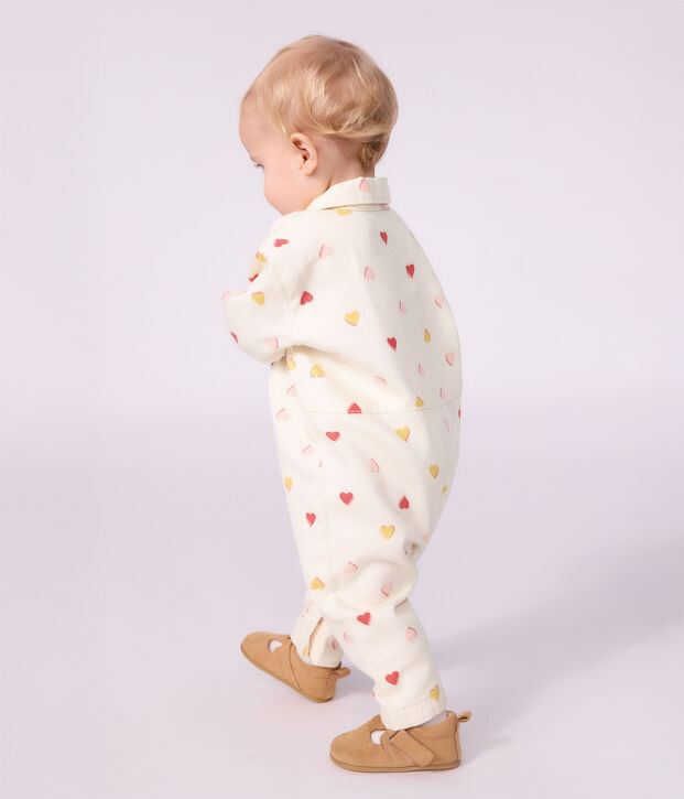 Combinaison longue b&eacute;b&eacute; en coton imprim&eacute; c&oelig;urs &eacute;cru/multicouleur