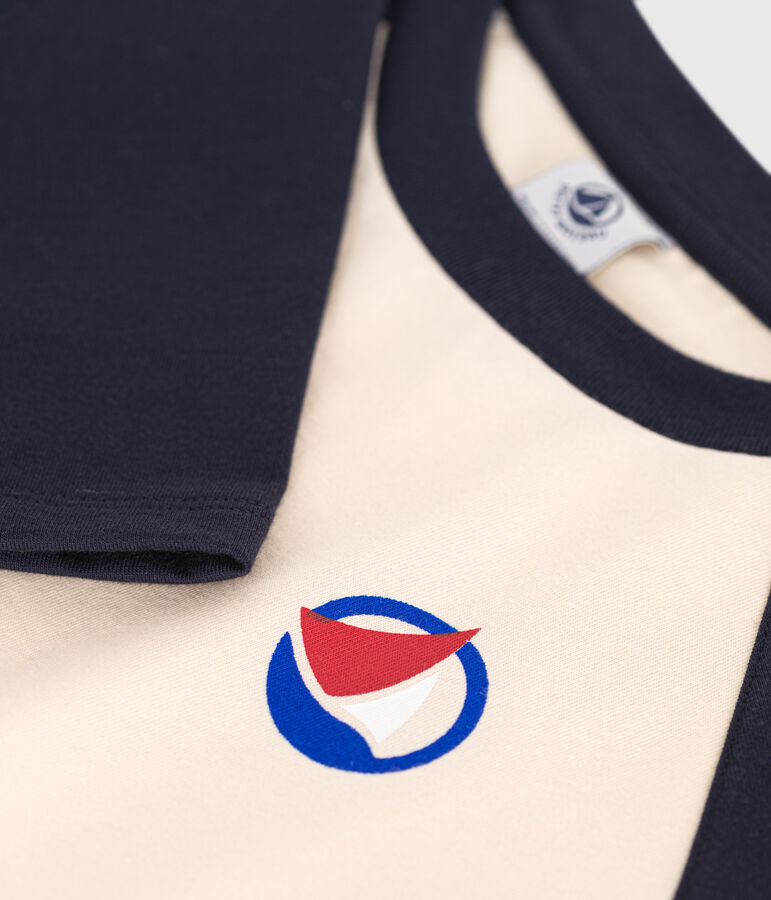 Jongens-T-shirt met lange mouwen van dunne jerseystof ecru/blauw