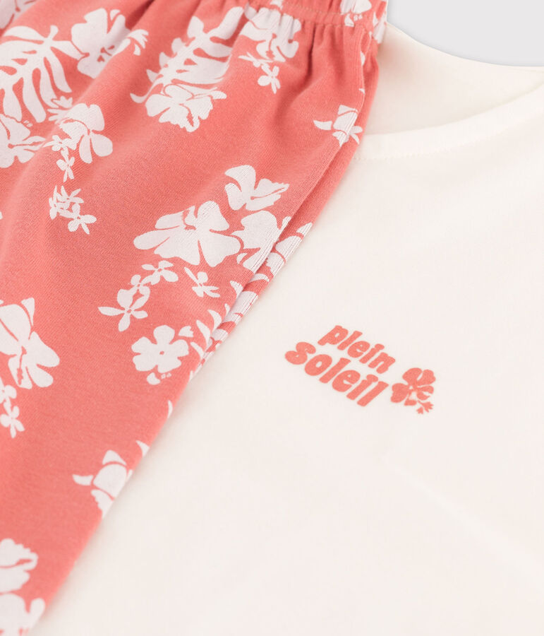 Pyjacourt fille en coton blanc/rose