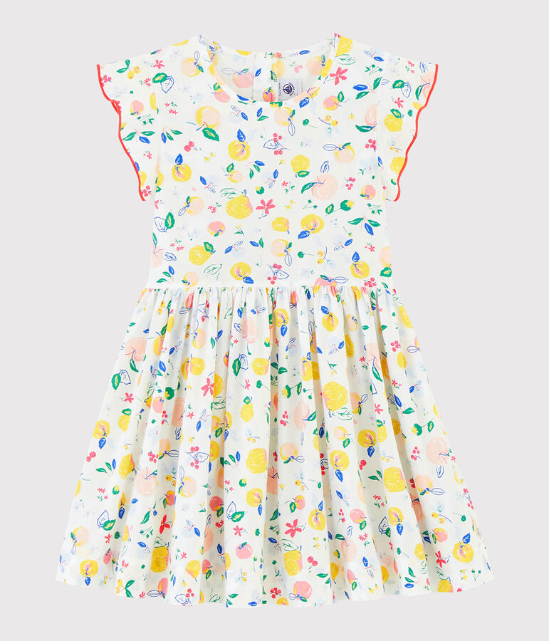 Robe manches courtes en popeline enfant fille blanc/multicouleur