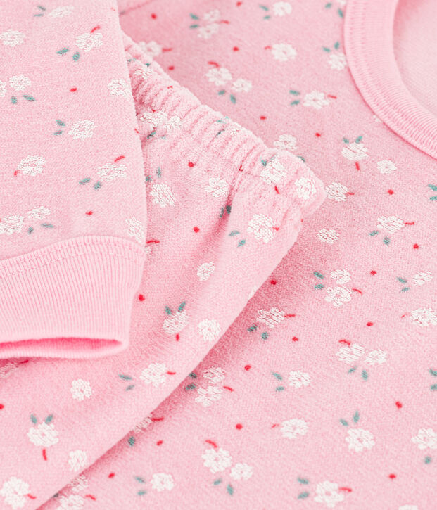 Pyjama enfant en velours imprim&eacute; rose/multicouleur