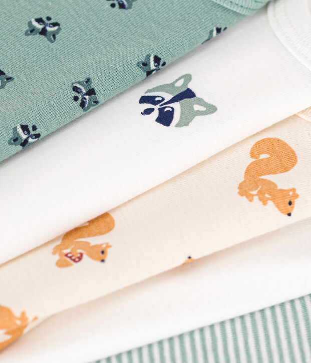 Setje met 5 katoenen body's met lange mouw en wasbeerprint voor baby's multicouleur