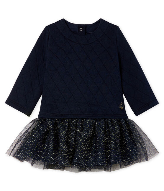 Robe manches longues bi-matière bébé fille bleu SMOKING