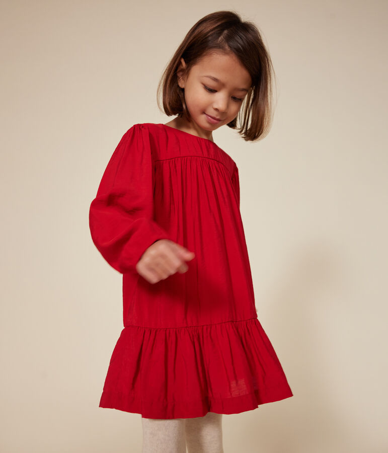 Robe manches longues en toile enfant fille rouge AURORA