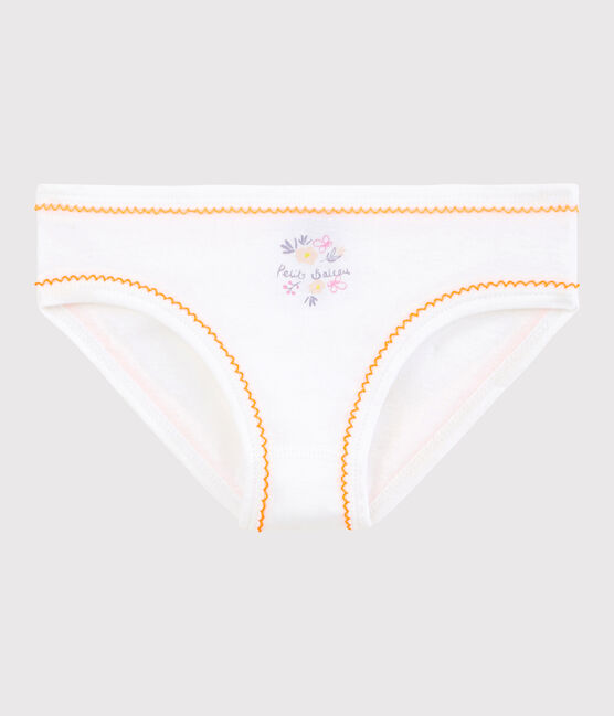 Culotte petite fille en coton blanc ECUME/ ORANGE