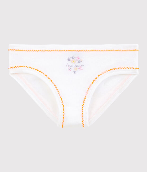Culotte petite fille en coton blanc/ORANGE