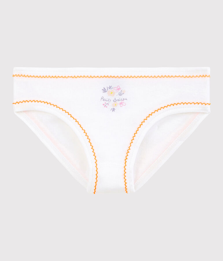 Culotte petite fille en coton blanc/ORANGE