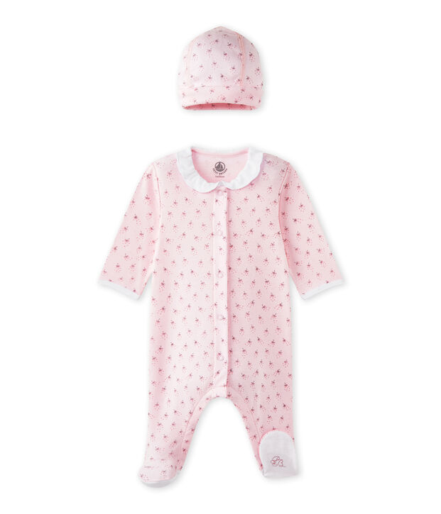 Slaappakje en geboortemutsje voor babymeisjes roze/multicouleur