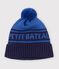 Kindermuts van jacquardtricot met fleecevoering blauw/blauw
