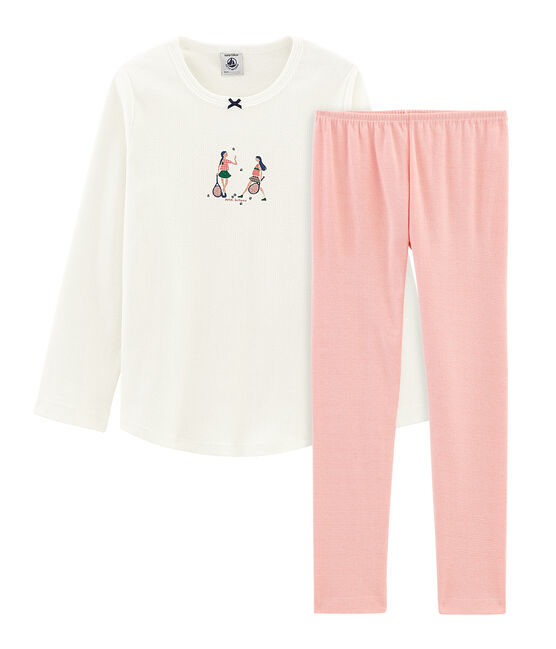 Pyjama petite fille en côte blanc MARSHMALLOW/rose ROSAKO