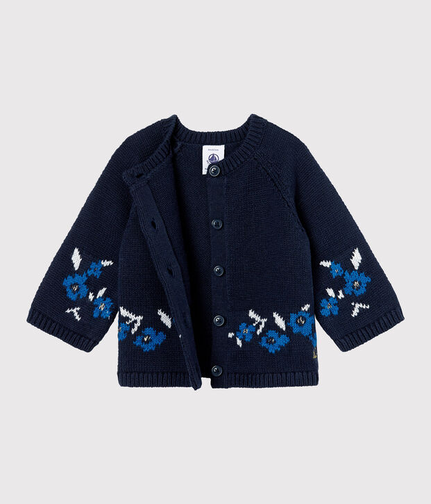 Cardigan babymeisje van tricot wol en katoen blauw/multicouleur