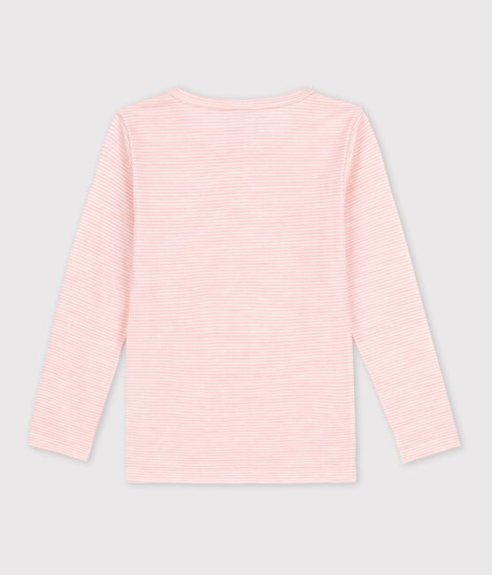 Tee-shirt manches longues milleraies petite fille en laine et coton rose CHARME/blanc MARSHMALLOW
