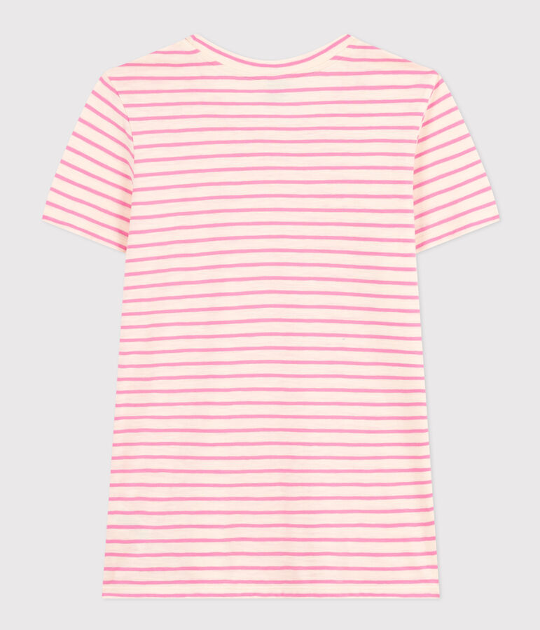 Le Droit, gestreept katoenen T-shirt met ronde hals voor dames ecru/roze
