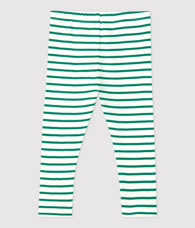 Legging en coton b&eacute;b&eacute;. blanc/vert