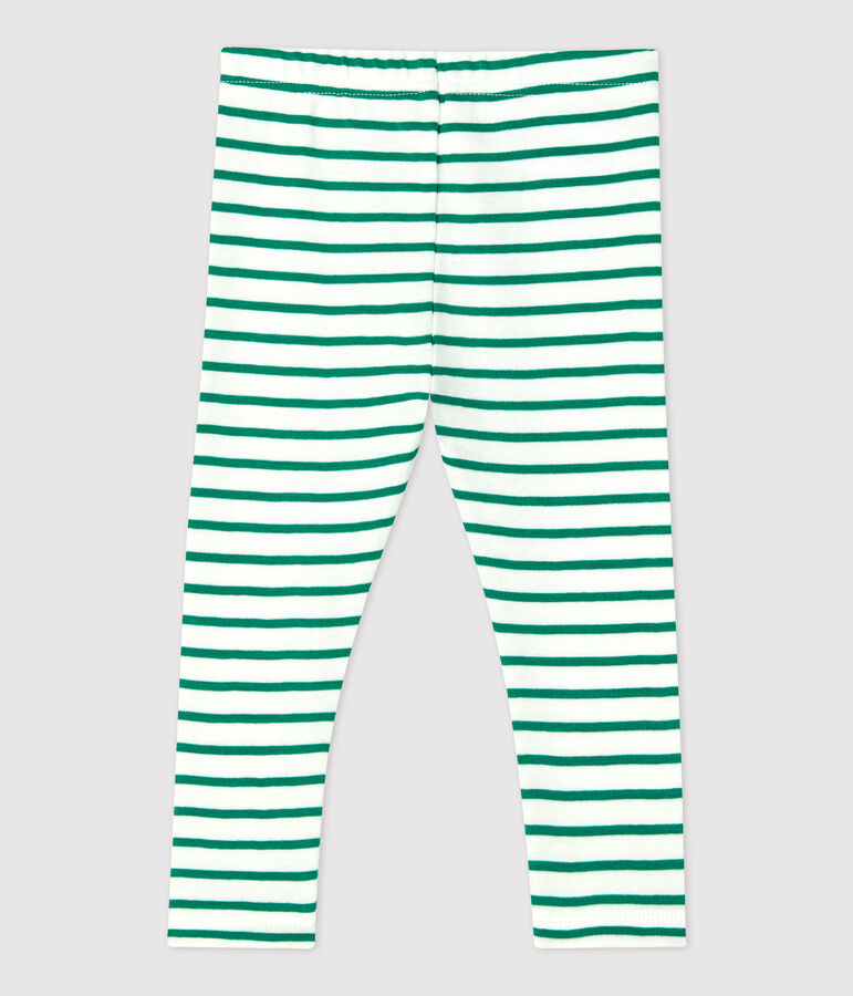 Legging en coton b&eacute;b&eacute;. blanc/vert