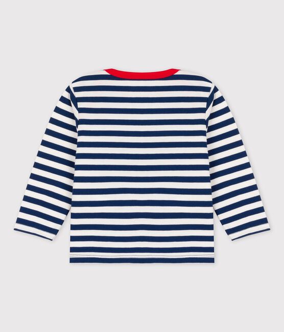 Tee-shirt manches longues rayé en jersey bébé bleu MEDIEVAL/blanc MARSHMALLOW