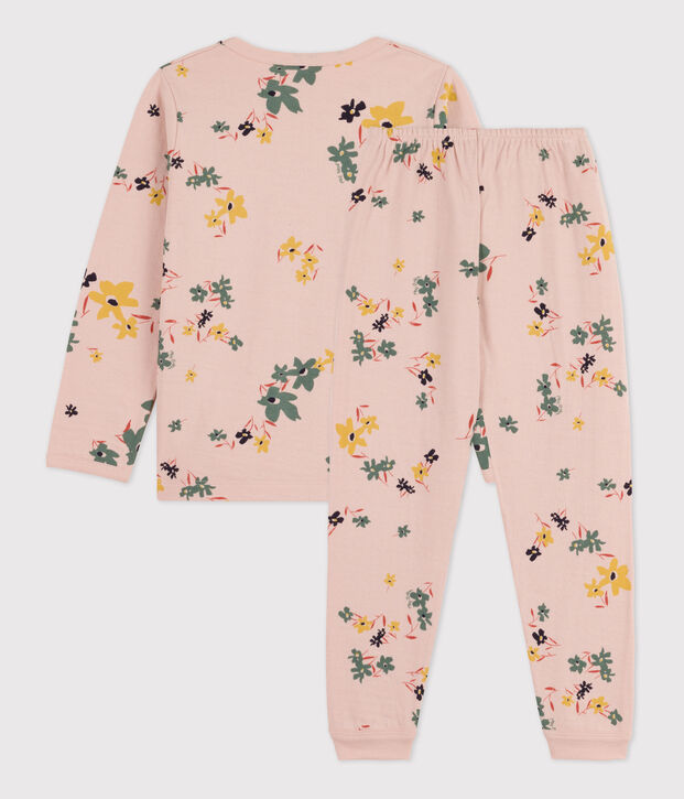 Meisjespyjama met bloemetje in tubic roze/multicouleur