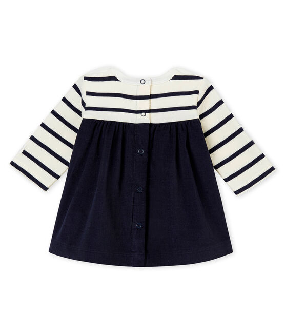Iconische jurk voor babymeisjes beige COQUILLE/blauw ABYSSE