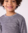 Tee-shirt enfant en laine et coton manches longues à rayures bleu SOIR/ MARSHMALLOW