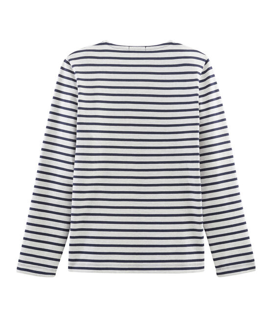 Marinière iconique manches longues 100% coton jersey lourd. beige COQUILLE/bleu SMOKING