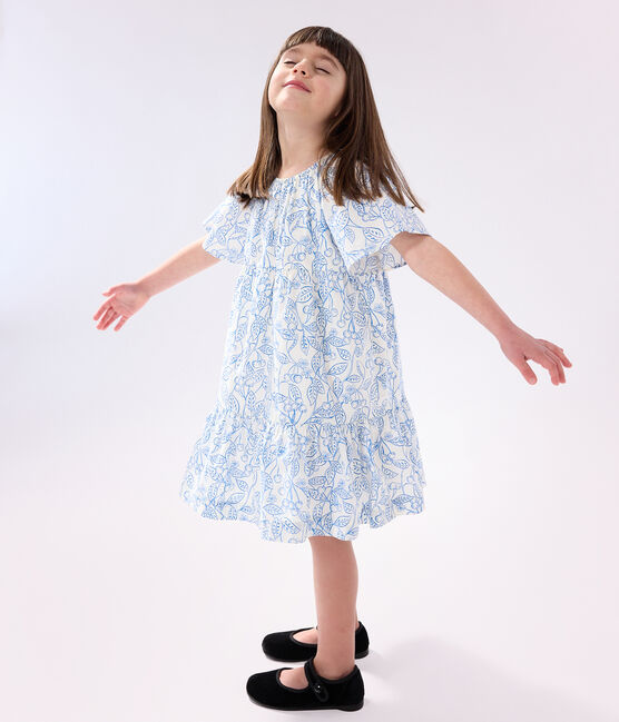 Katoenen kinderjurk met korte mouwen en print blauw MARSHMALLOW/ PORCELANA