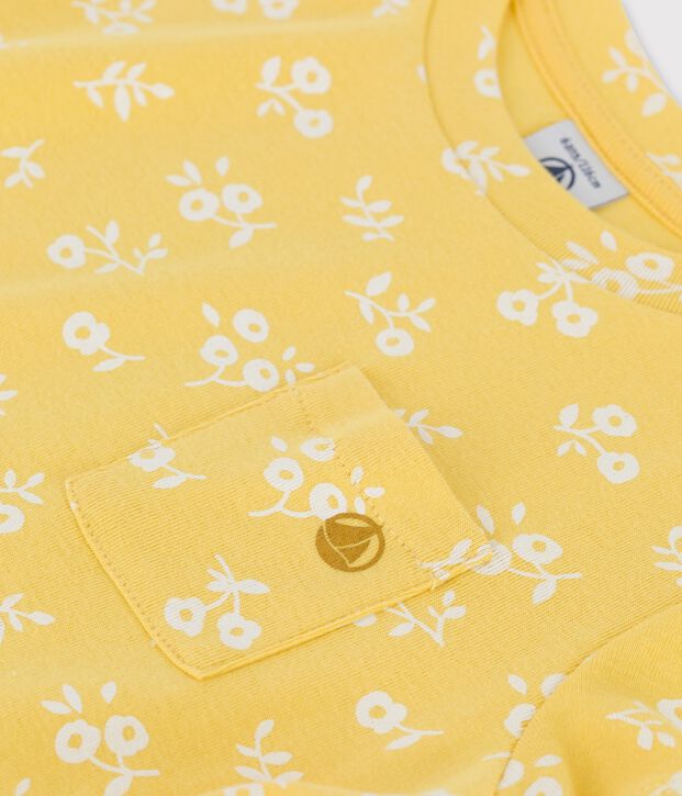 Robe manches courtes en coton enfant fille jaune/blanc