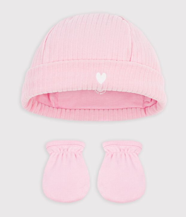 Set van katoenen babymuts en -wanten multicouleur