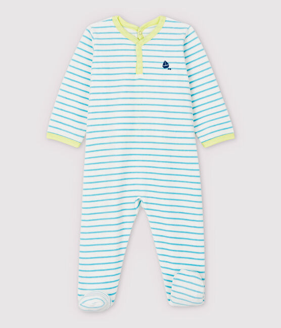 Dors-bien à rayures bleues bébé en velours blanc MARSHMALLOW/bleu TIKI