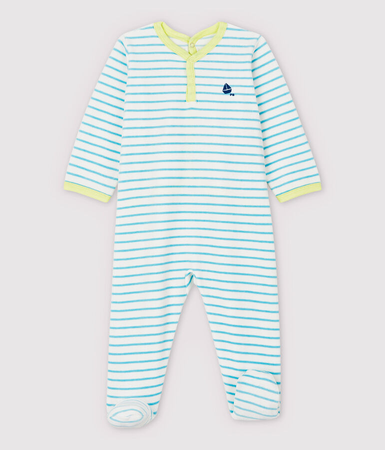 Blauw gestreepte fluwelen pyjama voor baby's wit/blauw