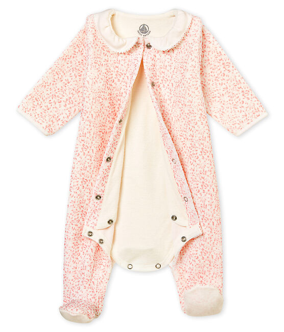 Bodyjama bébé fille en velours de coton imprimé blanc MARSHMALLOW/rose JOLI