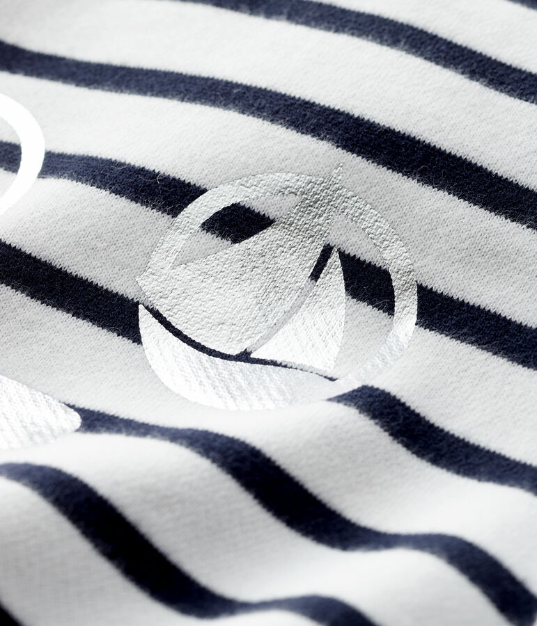 Sweatshirt b&eacute;b&eacute; fille en molleton blanc MARSHMALLOW/bleu SMOKING