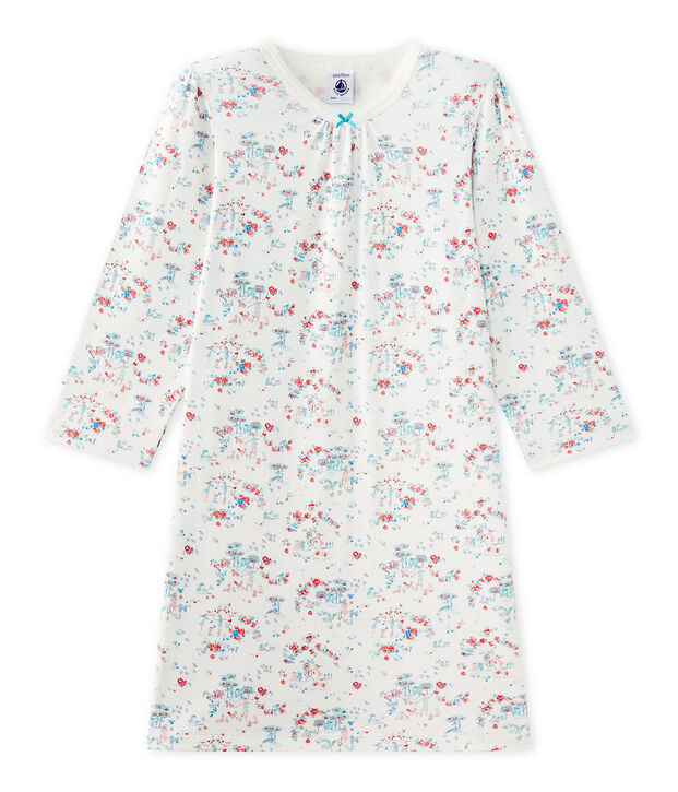 Chemise de nuit fille imprim&eacute;e blanc/multicouleur