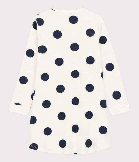 Chemise de nuit à pois petite fille en coton biologique blanc MARSHMALLOW/bleu MEDIEVAL