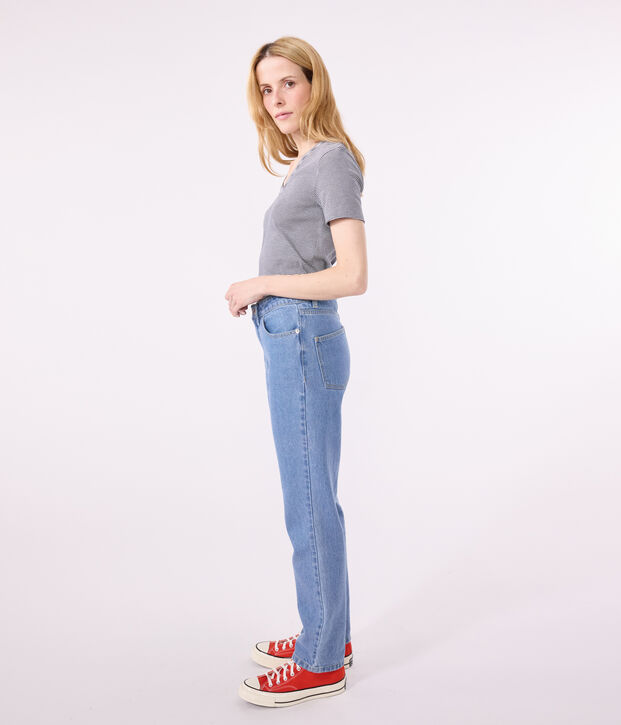 L'Iconique, gestreept katoenen T-shirt met V-hals voor dames blauw/wit