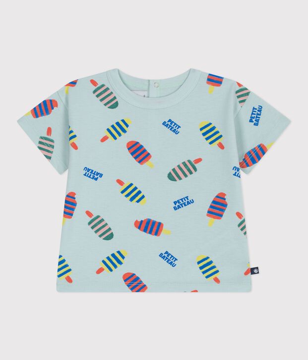Tee-shirt b&eacute;b&eacute; en coton &agrave; manches courtes, imprim&eacute; mouettes bleu/multicouleur