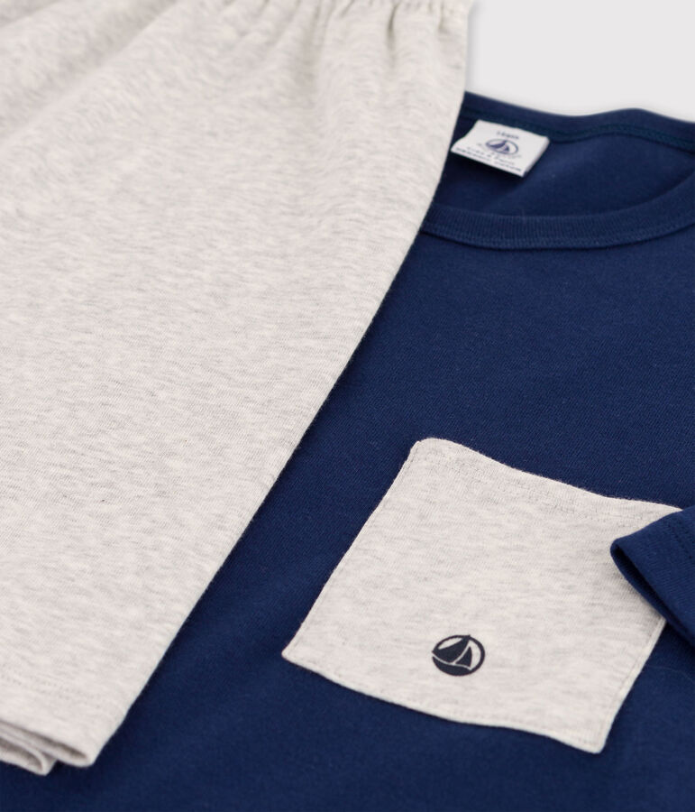 Pyjacourt bleu nuit gar&ccedil;on en coton biologique bleu MEDIEVAL/gris BELUGA