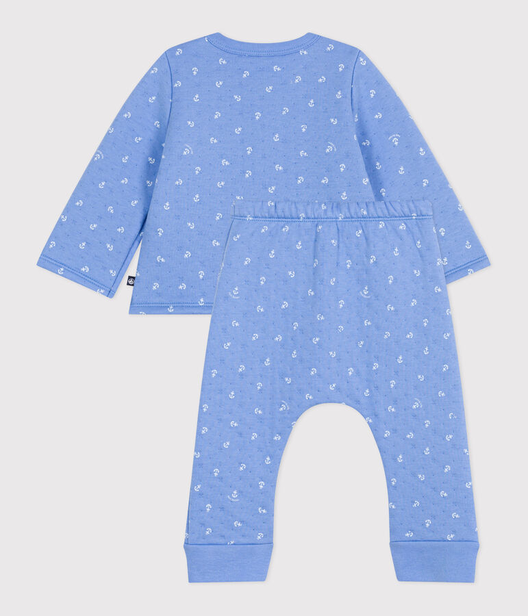 Tweedelig katoenen babysetje blauw/wit