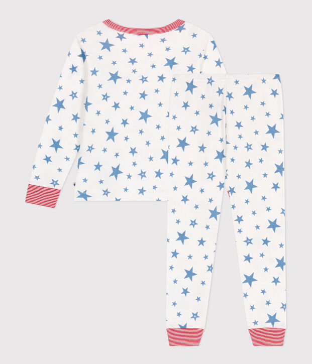 Katoenen kinderpyjama met sterrenprint wit/blauw