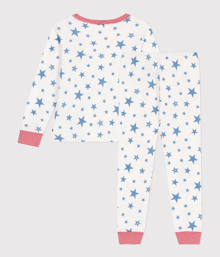 Pyjama enfant en coton imprim&eacute; &eacute;toiles blanc/bleu