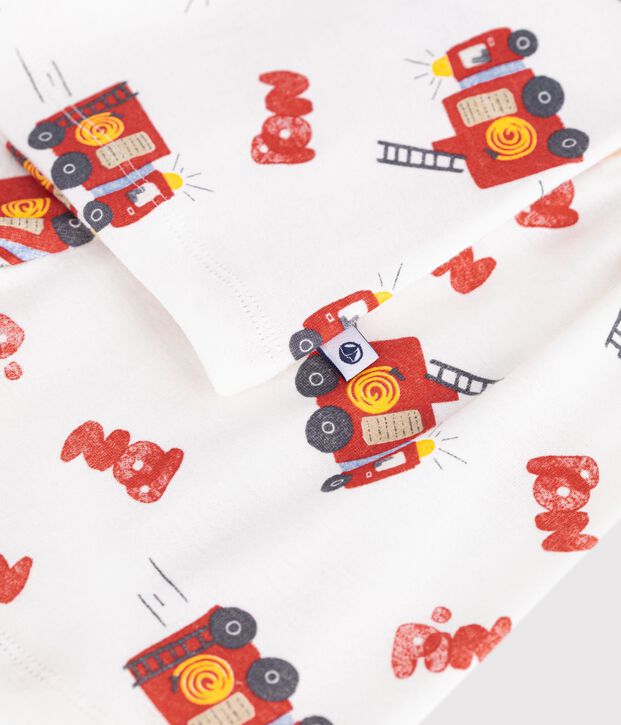 Pyjama short enfant en coton imprim&eacute; pompier blanc/multicouleur