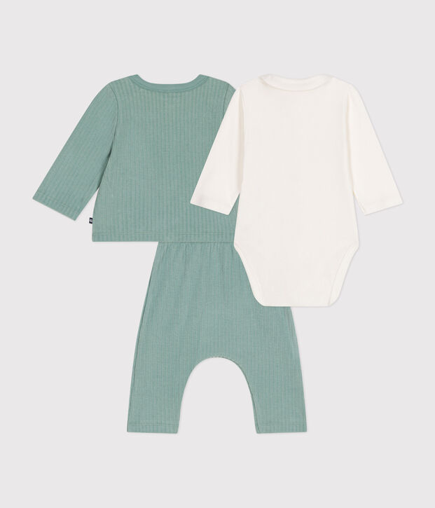 Ensemble 3 pi&egrave;ces en velours b&eacute;b&eacute; vert