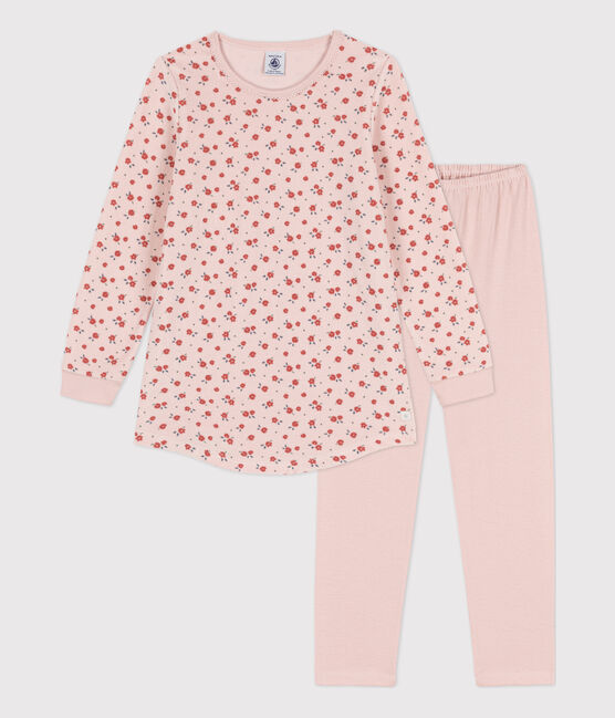 Nachthemd en legging met bloemetje voor meisjes in velours en katoen roze SALINE/wit MULTICO