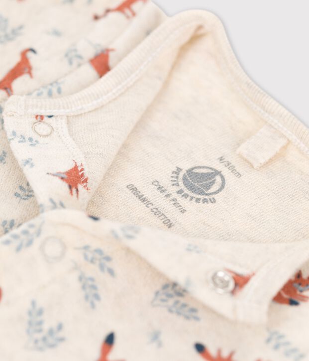 Slaappakje in biologisch fluweel met print beige/wit