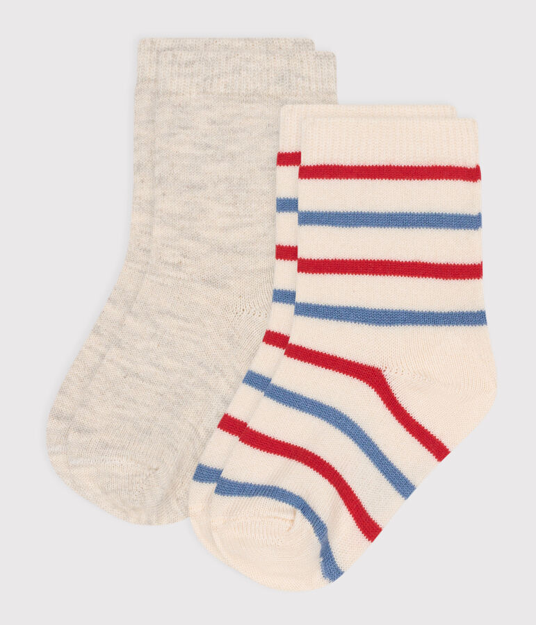 2 paires de chaussettes b&eacute;b&eacute; en coton &agrave; rayures multicouleur