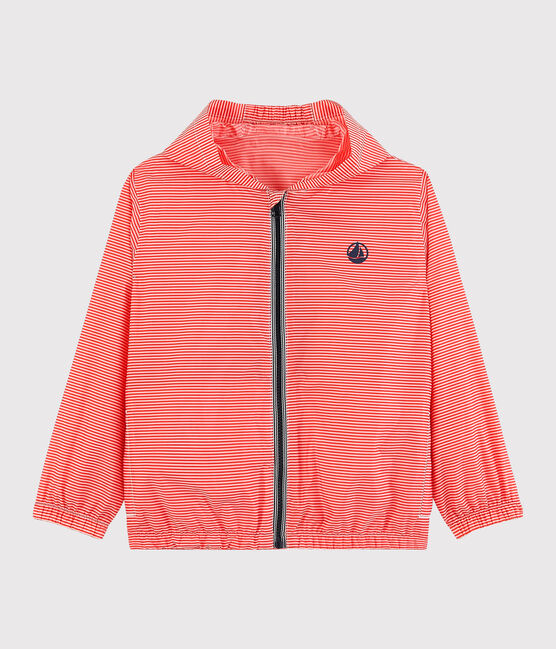 Windjack van gerecycled polyester voor meisje - jongen roze GROSEILLER/wit MARSHMALLOW