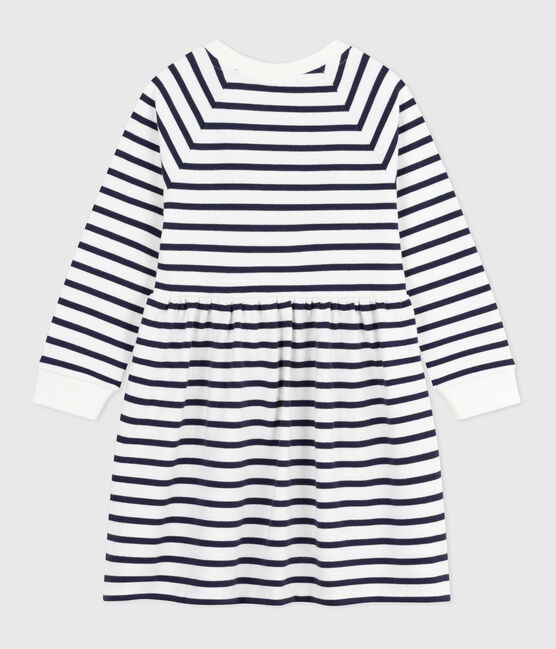 Katoenen kinderjurk met lange mouwen en strepen wit MARSHMALLOW/blauw SMOKING