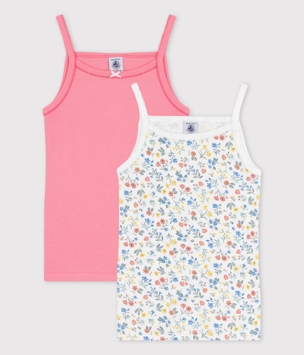 Lot de 2 chemises &agrave; bretelles fleurs petite fille en coton multicouleur